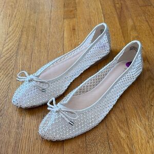 BAMBOO Cream Crystal Mesh Ballet Flats